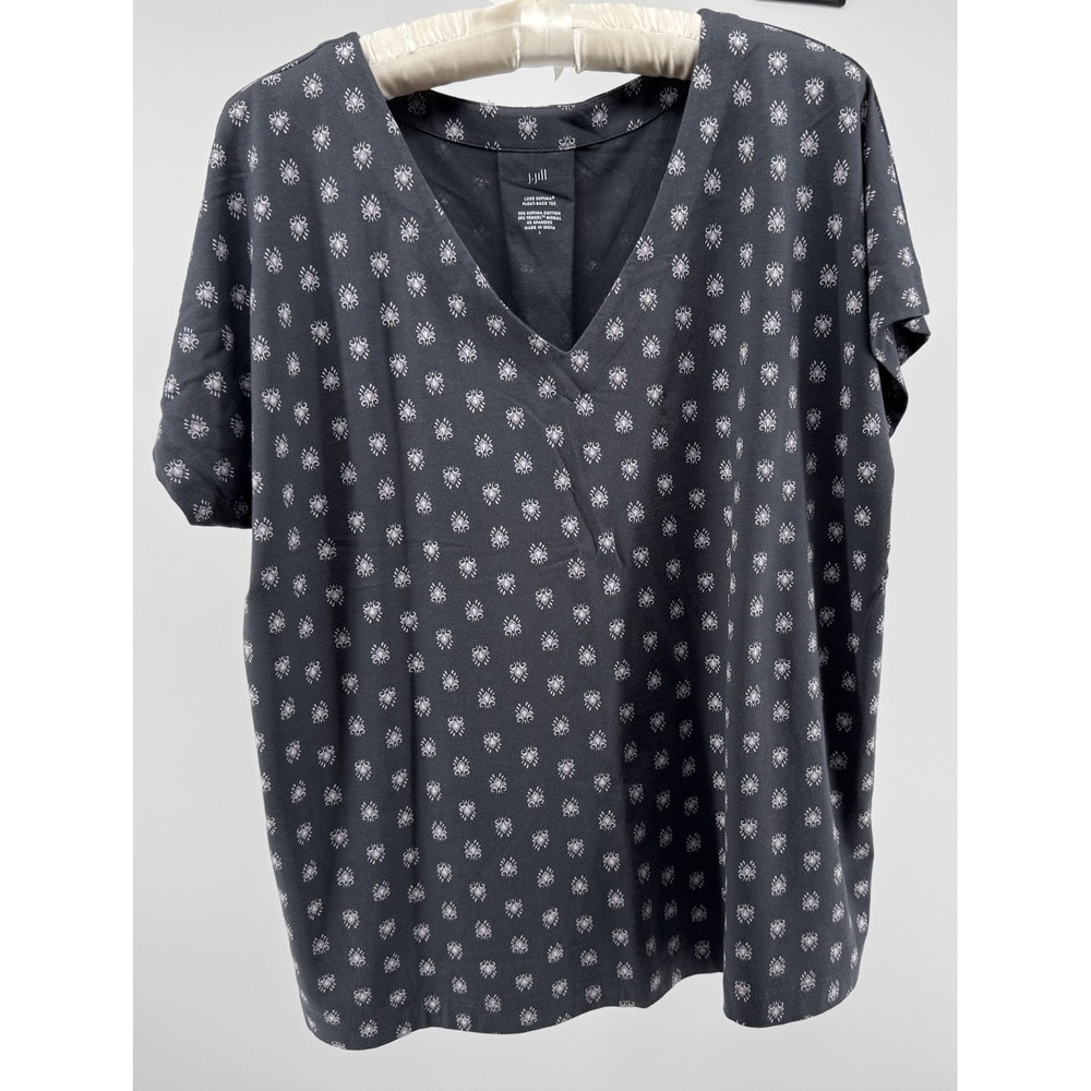 J.Jill Gray Print V Neck Tee Womens L Luxe Supima Modal Stretch Casual Shirt